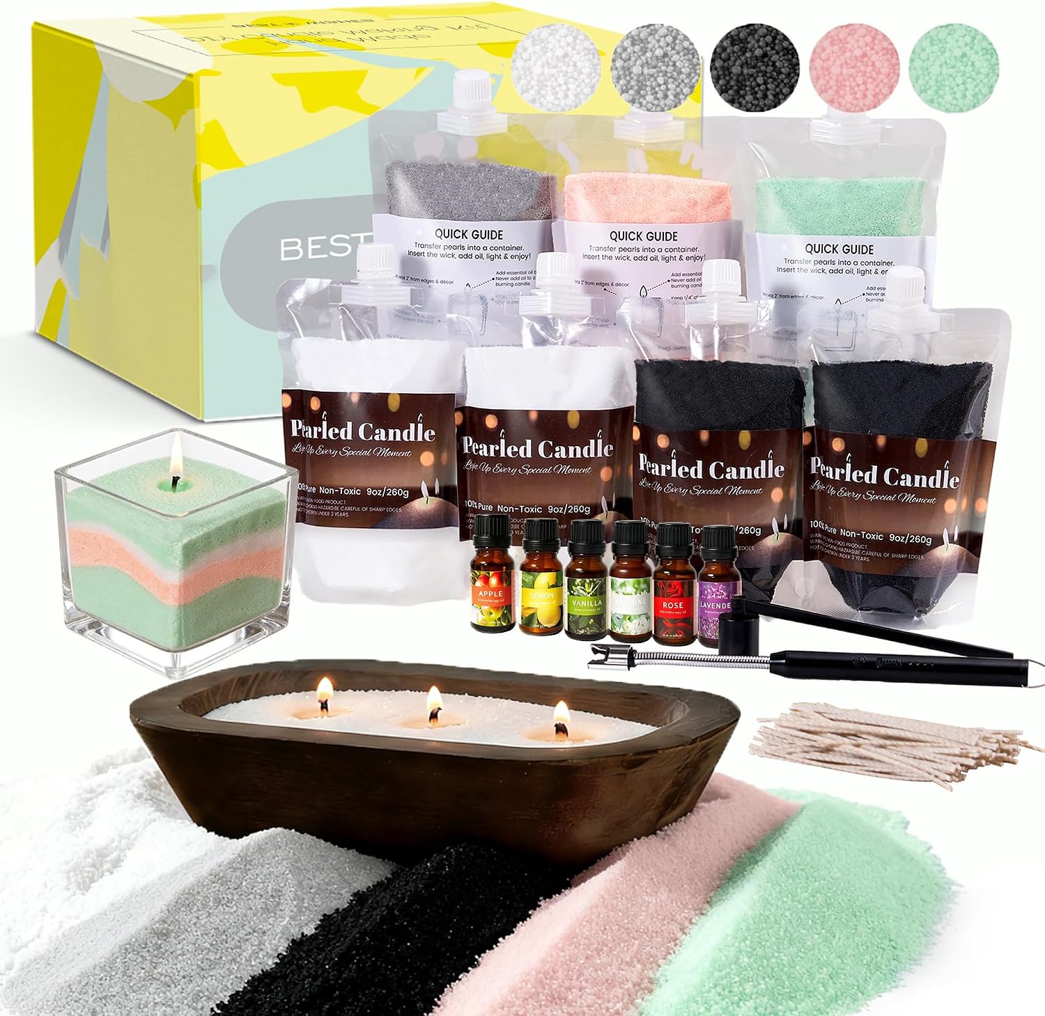 Home Fragrance Kit - 64온스 진주빛 캔들 모래와 심지 -