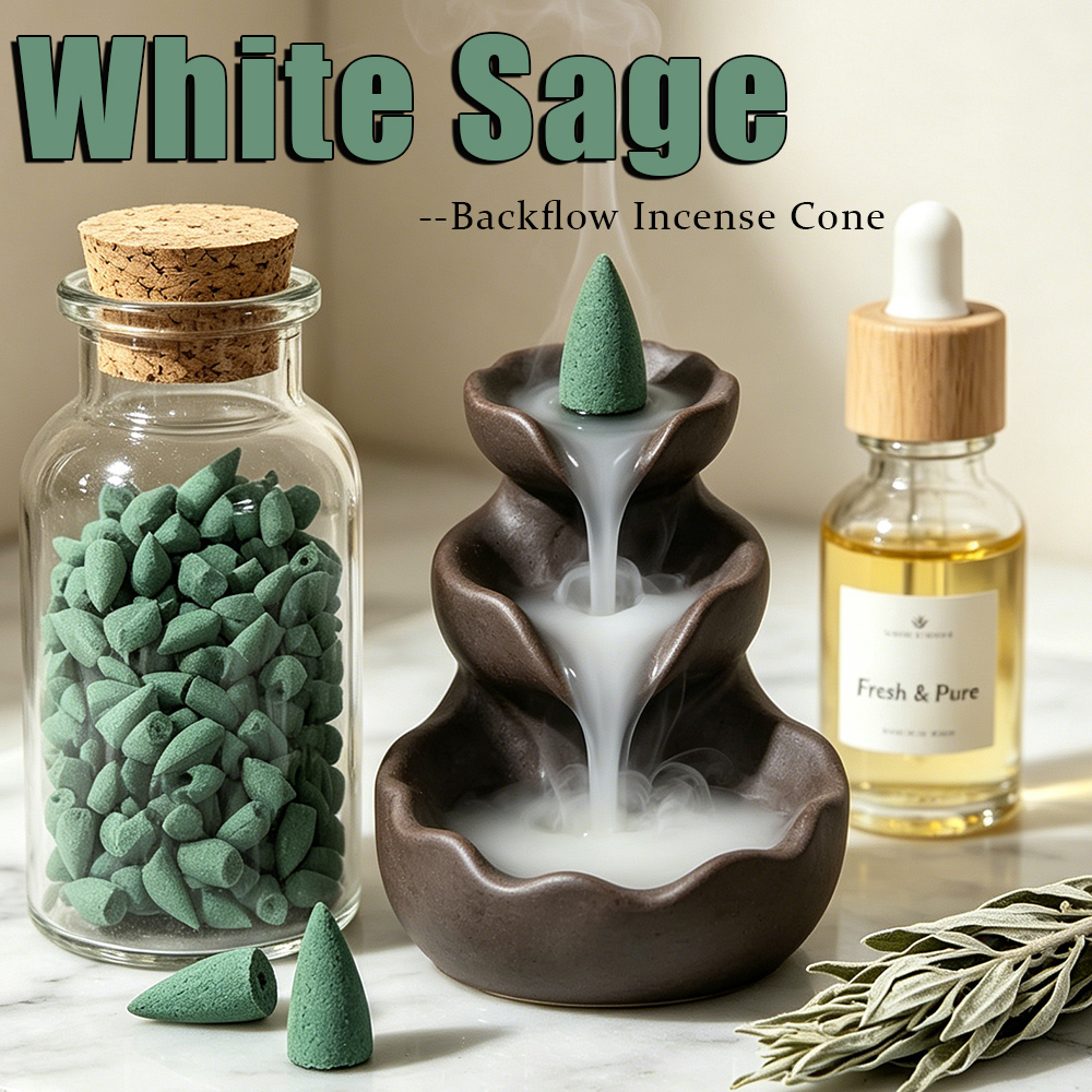 Home Fragrance Luxury - 화이트 세이지 향 백플로우 인센스 콘,